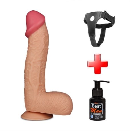 28,5 cm Belden Bağlamalı Yeni Nesil Realistik Penis + Kemer + Kayganlaştırıcı Hediyeli