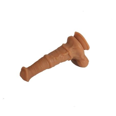 Belden Bağlamalı 33 cm Et Dokulu Gerçekçi Çift Katmanlı Sünnetsiz Silikon Melez Penis - Horse Power 2