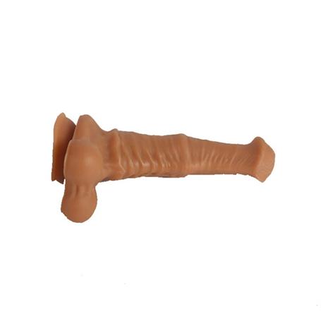 Belden Bağlamalı 33 cm Et Dokulu Gerçekçi Çift Katmanlı Sünnetsiz Silikon Melez Penis - Horse Power 2