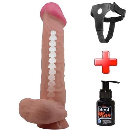 Belden Bağlamalı 26 cm Kıkırdak Yapılı Çift Katmanlı Melez Gerçekçi Dildo Penis