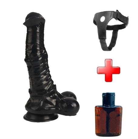 Belden Bağlamalı 43 cm Et Dokulu Gerçekçi Çift Katmanlı Sünnetsiz Silikon Zenci Penis - Horse Power 3