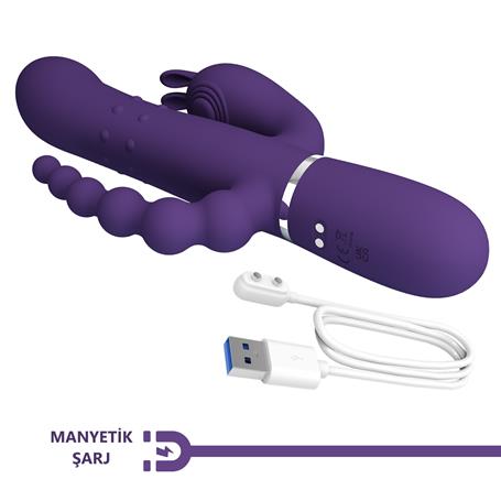 Manyetik Şarjlı Oynar Gövdeli Klitoral & Anal Uyarıcılı Teknolojik Vibratör Penis