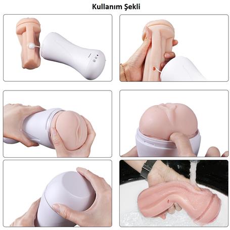USB Şarjlı 10 Fonksiyonlu Sesli & Titreşimli Realistik Suni Vajina Mastürbatör