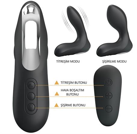 USB Şarjlı Uzaktan Kumandalı 12 Modlu Şişirilebilir Titreşimli Prostat Vibratör ve Anal Plug Siyah